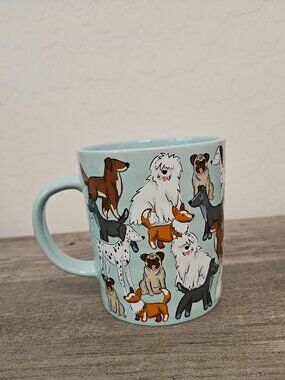 Fig & Fern All Over Dog Breeds Blue Ceramic Coffee Mug Large 16 oz